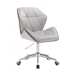 Kosmetická židle MILANO MAX VELUR na stříbrné podstavě s kolečky - šedá