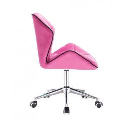 Kosmetická židle MILANO MAX VELUR na stříbrné podstavě s kolečky - růžová