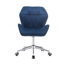 Kosmetická židle MILANO MAX VELUR na stříbrné podstavě s kolečky - modrá