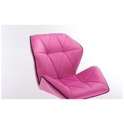 Kosmetická židle MILANO MAX VELUR na stříbrné podstavě s kolečky - růžová
