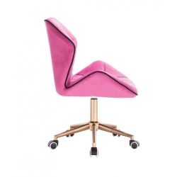 Kosmetická židle MILANO MAX VELUR na zlaté základně s kolečky - růžová