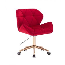 Kosmetická židle MILANO VELUR na zlaté podstavě s kolečky - červená