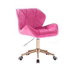 Kosmetická židle MILANO VELUR na zlaté podstavě s kolečky - růžová