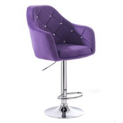 Barová židle ROMA VELUR na kulaté stříbrné podstavě - fialová