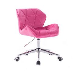 Kosmetická židle MILANO VELUR na stříbrné podstavě s kolečky - růžová