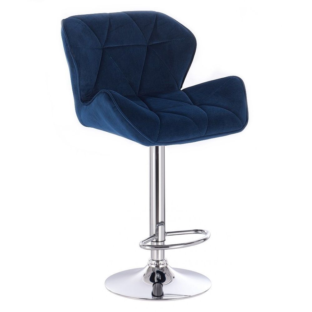 Barová židle MILANO VELUR na stříbrné kulaté podstavě - modrá