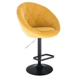 Barová židle VERA VELUR na černém talíři - žlutá