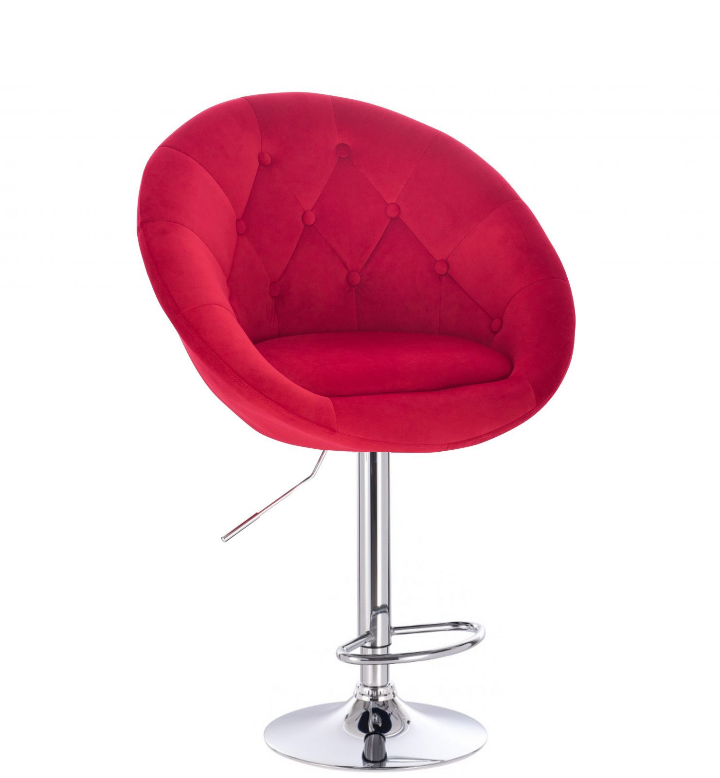 Barová židle VERA VELUR na stříbrné kulaté podstavě - červená