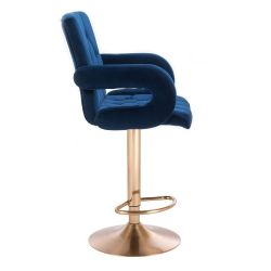 Barová židle  BOSTON VELUR na zlatém talíři - modrá