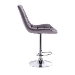 Barová židle PARIS VELUR na stříbrném talíři - šedá