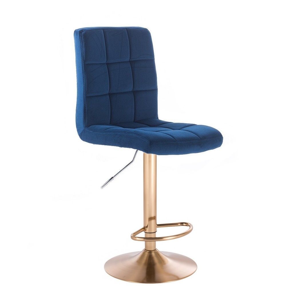 Barová židle TOLEDO VELUR na zlatém talíři - modrá