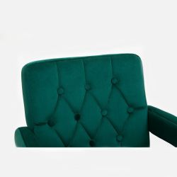 Kosmetická židle BOSTON VELUR na stříbrné podstavě s kolečky - zelená