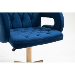 Kosmetická židle BOSTON VELUR na zlaté podstavě s kolečky - modrá