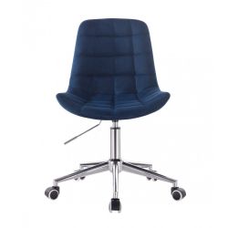 Kosmetická židle PARIS VELUR na stříbrné podstavě s kolečky - modrá