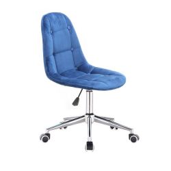Kosmetická židle SAMSON VELUR na stříbrné podstavě s kolečky - modrá