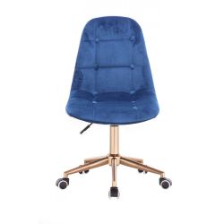 Kosmetická židle SAMSON VELUR na zlaté podstavě s kolečky - modrá
