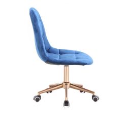 Kosmetická židle SAMSON VELUR na zlaté podstavě s kolečky - modrá