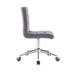 Kosmetická židle TOLEDO VELUR na stříbrné podstavě s kolečky - tmavě šedá