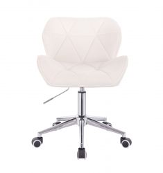 Kosmetická židle MILANO VELUR na stříbrné podstavě s kolečky - bílá