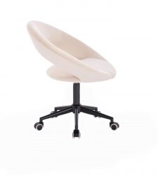 Kosmetická židle NAPOLI VELUR na černé podstavě s kolečky - krémová