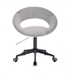 Kosmetická židle NAPOLI VELUR na černé podstavě s kolečky - světle šedá