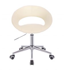 Kosmetická židle NAPOLI VELUR na stříbrné podstavě s kolečky - krémová