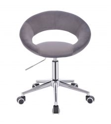 Kosmetická židle NAPOLI VELUR na stříbrné podstavě s kolečky - tmavě šedá