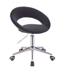 Kosmetická židle NAPOLI VELUR na stříbrné podstavě s kolečky - černá