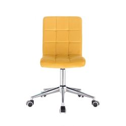 Kosmetická židle TOLEDO VELUR na stříbrné podstavě s kolečky - žlutá