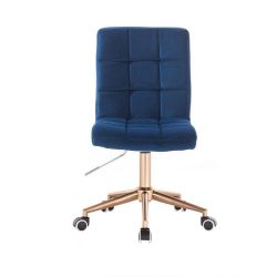 Kosmetická židle TOLEDO VELUR na zlaté podstavě s kolečky - modrá