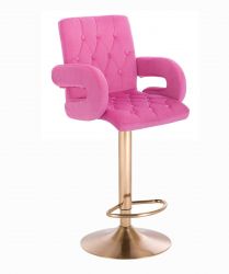 Barová židle  BOSTON VELUR na zlatém talíři - růžová