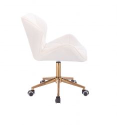 Kosmetická židle MILANO VELUR na zlaté podstavě s kolečky - bílá