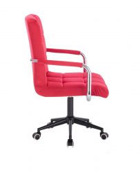 Kosmetická židle VERONA VELUR na černé podstavě s kolečky - červená