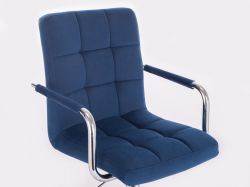 Kosmetická židle VERONA VELUR na černé podstavě s kolečky - modrá
