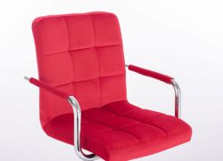 Kosmetická židle VERONA VELUR na stříbrné podstavě s kolečky - červená