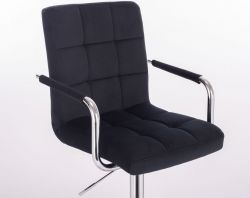 Kosmetická židle VERONA VELUR na stříbrné podstavě s kolečky - černá