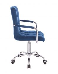 Kosmetická židle VERONA VELUR na stříbrné podstavě s kolečky - modrá