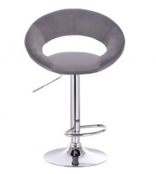 Barová židle NAPOLI  VELUR na stříbrném talíři - tmavě šedá