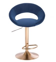 Barová židle NAPOLI  VELUR na zlatém talíři - modrá