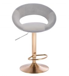 Barová židle NAPOLI  VELUR na zlatém talíři - světle šedá
