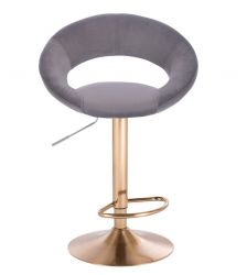 Barová židle NAPOLI  VELUR na zlatém talíři - tmavě šedá
