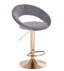 Barová židle NAPOLI  VELUR na zlatém talíři - tmavě šedá