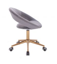 Kosmetická židle NAPOLI VELUR na zlaté podstavě s kolečky - tmavě šedá