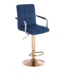 Barová židle VERONA VELUR na zlatém talíři - modrá