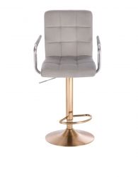 Barová židle VERONA VELUR na zlatém talíři -  světle šedá