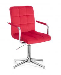 Kosmetická židle VERONA VELUR na stříbrném kříži - červená