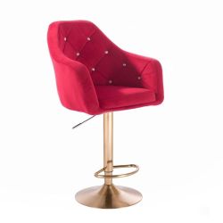 Barová židle ROMA VELUR na zlatém talíři - červená