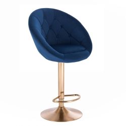 Barová židle VERA VELUR na zlatém talíři - modrá