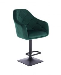 Barová židle ANDORA VELUR  na černé podstavě - zelená