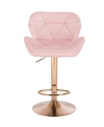 Barová židle MILANO VELUR na zlatém talíři - světle růžová